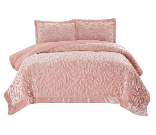 3 PCS Velvet Quilted Bedspread Throw & Pillow Shams Double King Size Bedding Set - Picture 9 of 29
