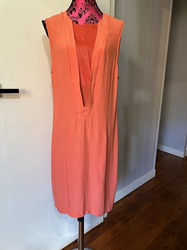 Witchery 16 Dress Pencil Orange Leather Contrast Panel Sleeveless Exposed Zip - Picture 4 of 13