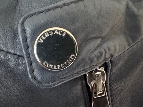 Versace collection men's leather blouson blue EUR 54 UK 44 XL - Picture 10 of 10