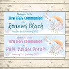 2 PERSONALISED FIRST HOLY COMMUNION BANNERS - ELEPHANT DESIGN - WELCOME TO