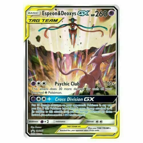 Pokemon Espeon & Deoxys GX Tag Team SM240 PROMO HOLO JUMBO | 1 CARTE + PROTECTEUR - Photo 1 sur 4