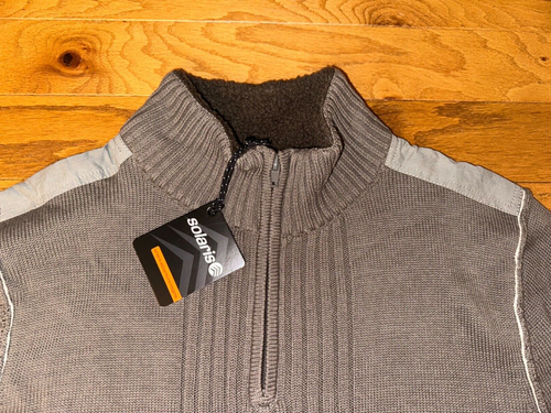 NWT$89 Solaris Men's 1/4 Zip Sweater Green Brown Sherpa Collar/Cotton Patch L - Picture 2 of 9