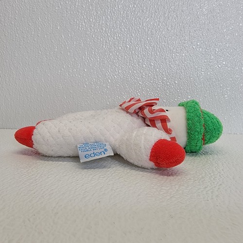 Vintage Eden Snowman Plush Terrycloth Rattle Lovey Christmas White Waffle Weave - Picture 4 of 12