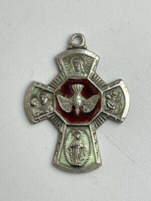 Sterling Silver .925 Red Enameled 4 Way Catholic Medal Holy Spirit ...