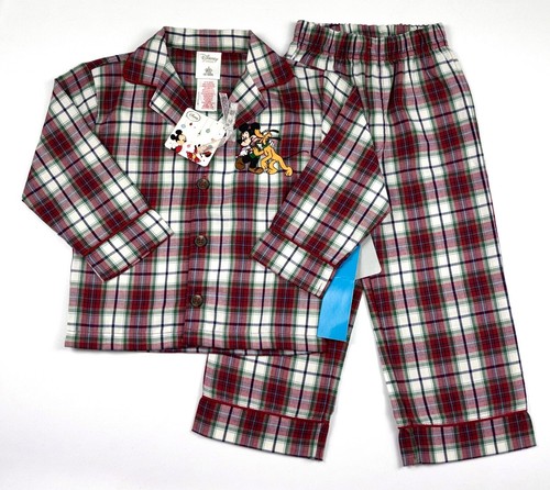 Toddler Boys Size 3 Disney Store NWT Red Plaid CHRISTMAS Pajamas Mickey Pluto 3T