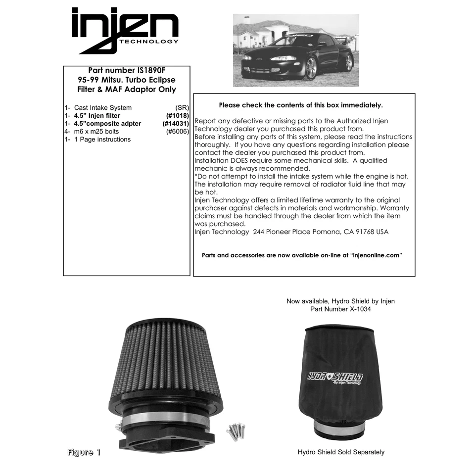 Воздухозаборник холодного воздуха пластиковый Injen IS1890F для Mitsubishi Eclipse 2,0 л Turbo 1995-99 годов выпуска - Изображение 3 из 4