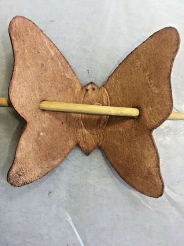 HAIR BARETTE - All Leather - Hand Crafted - BUTTERFLY - NATURAL Tooled Leather. - Picture 2 of 5