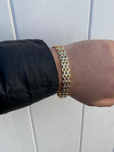 10k Gold Plated Real Solid 925 Silver Iced Men's Presidential Link Bracelet CZ - Picture 10 of 14