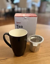 Sweese 15oz Porcelain Tea Cup With Infuser & Lid Loose Leaf Tea Mug Black