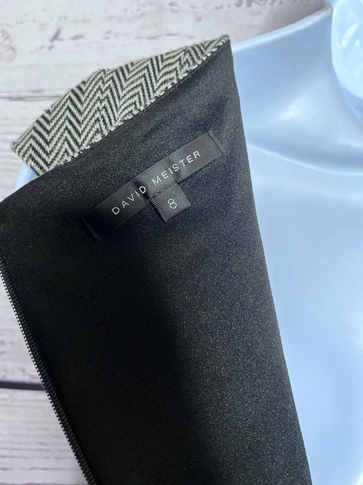 Vestido Vaina David Meister Manga Gorra Cruzada en Zigzag Espalda Forrado con Cremallera Talla 8 Foto 2 de 4