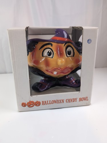 GROSSE 10"x10" böse Hexe großer Kopf Keramik Halloween Süßigkeiten Schale Snack Schüssel Dekor