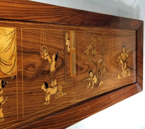 Very Fine India Indian Hindu Inlay Marquetry life of Shiva Wood Panel 20th c. - Picture 14 of 24