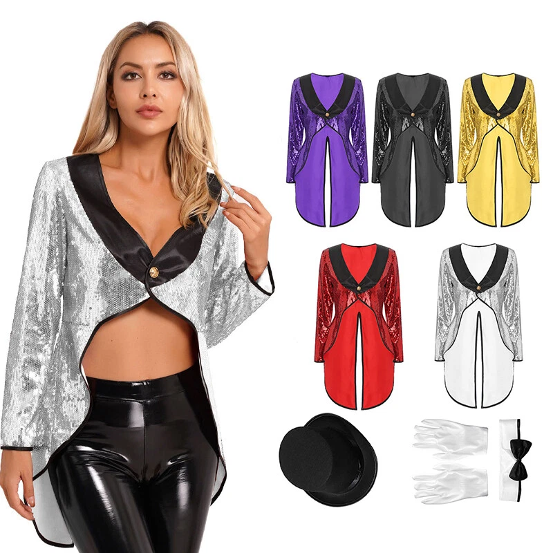 Womens Magician Costume Set Performance Magician Tailcoat Role Play Cosplay Hat - Image 2 of 4