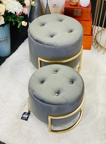 Premium OTM-L2-VELVET BU SETS OF 2 Ottomans with gold bases-Charcoal Grey - Picture 13 of 19