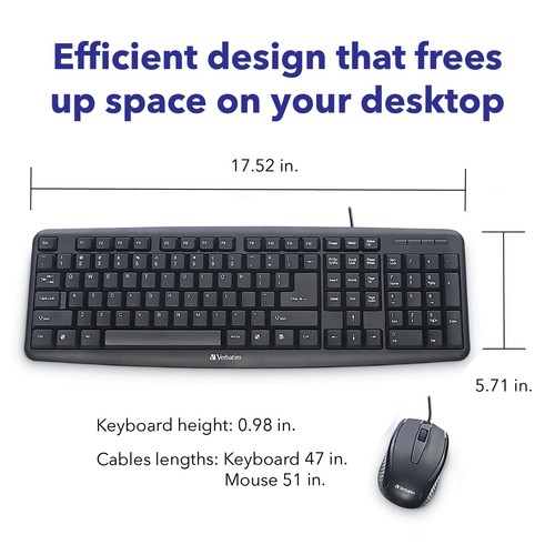 Verbatim Slimline Wired Keyboard and Mouse Combo - FFP Packaging Black - Picture 5 of 11
