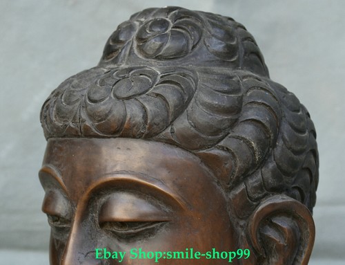 9.4"Old China Dynasty Bronze Sakyamuni Shakyamuni Amitabha Buddha Head Statue - Picture 8 of 16