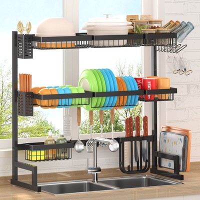 Over Sink Dish Drying Rack Stainless Steel Adjustable Large Dish Drainer For Sto