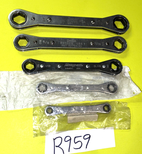 SNAP-ON TOOLS 5 PIECE SAE. 0 DEGREE OFFSET RATCHETING BOX END WRENCHES 6 POINT - Picture 16 of 17