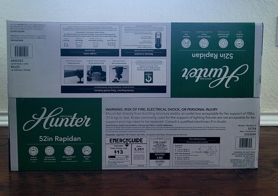 Hunter Rapidan LED 52 Ceiling Fan Model 52758 EBay hunter-rapidan-led-52-ceiling-fan-model-52758-ebay