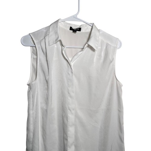 Express Blouse Women's Small Ivory Tunic Sleeveless Long Button Up Shirt Top - Picture 2 of 11
