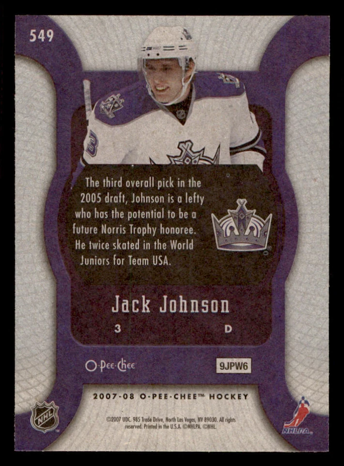 2007-08 O-Pee-Chee #549 Jack Johnson RC - Image 2 of 2