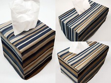 Blue Khaki Beige Stripes Tissue Box Cover