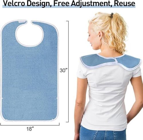 1/2PCS Washable Adult Bibs for Women Men Clothing Protectors with Debris Trap - Picture 7 of 9