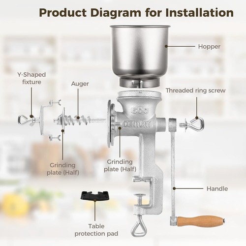 High Hopper Corn Grinder, Iron Grain Grinder Manual Coffee Silver  - Bild 5 von 8