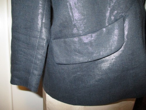 Vintage & Timeless JEFFREY MONTEIRO Shiny Linen Jacket, Blue, Size 8 - Picture 4 of 11