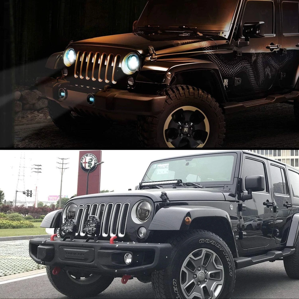 Combo de faros LED de 7 pulgadas alto/bajo + luces traseras de humo para Jeep Wrangler TJ CJ Foto 4 de 4