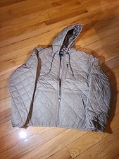 Men  s Beige LIGHT WEIGHT Puffer Bomber Jacket Size Large L w/Top Chest Pocket