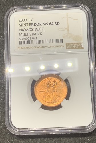 2000 1C MINT ERROR MS 64 RD BROADSTRUCK MULTISTRUCK NGC - Picture 8 of 8