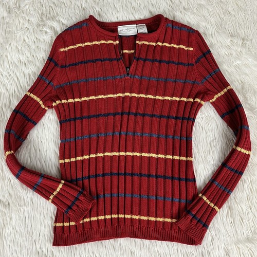 Liz Claiborne Damen rot horizontale Streifen Reißverschluss V-Ausschnitt Sweat Größe Petite P - Bild 23 von 24