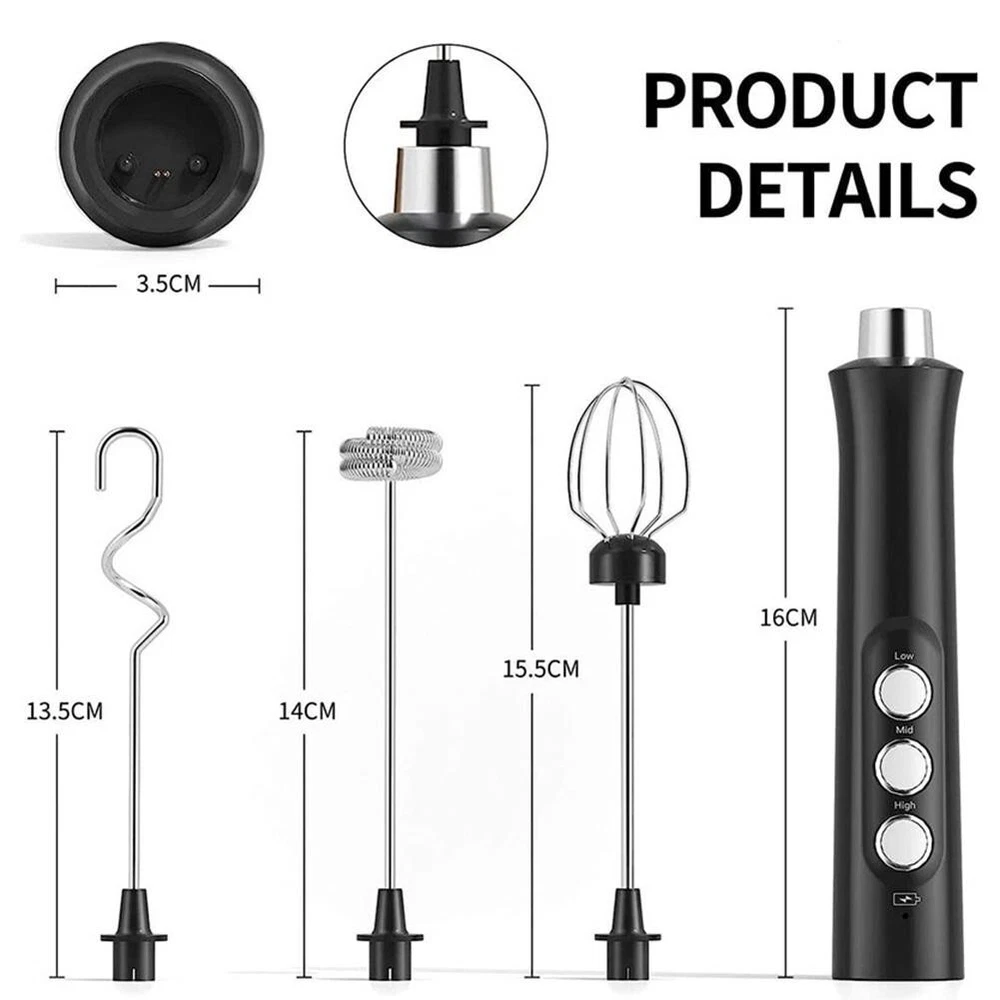 Milk Frother Handheld Double Whisk Foam Coffee Maker with USB Rechargeable
