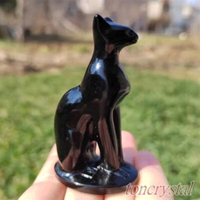 2.5” Natural Obsidian Cat Carved Quartz Crystal Skull Reiki Healing Gift 1pc