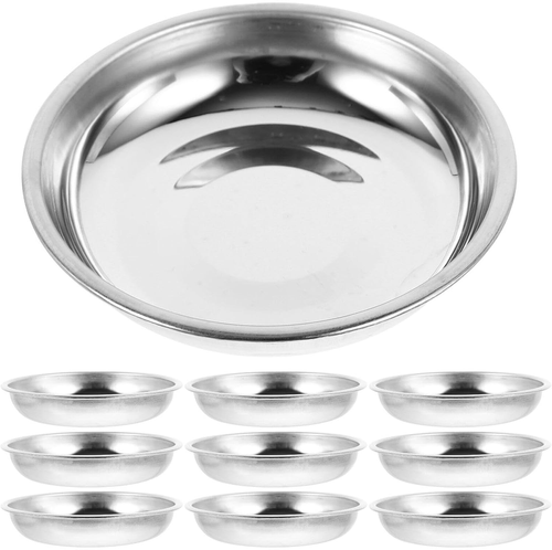 10Pcs Disc Set Food Sauce Dish Stainless Steel Saucer Kitchen Tableware Mustard - Picture 7 of 9