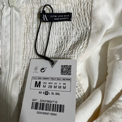 Zara White Linen blend Sundress Short Off Shoulder Ruffle Tie Waist Dress - Imagen 12 de 12