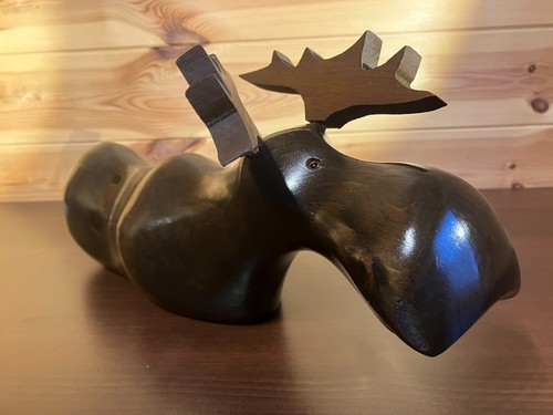 Hand Carved Wooden Moose Sculpture by Yoma LeBel Canadian Ebenisterie - Picture 4 of 11
