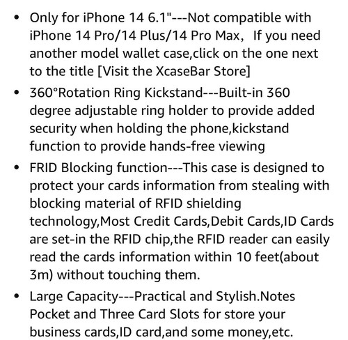 Faux Leather Wallet Case for iPhone 14 6.1” RFID Blocking 360°Ring Kickstand - Picture 8 of 8