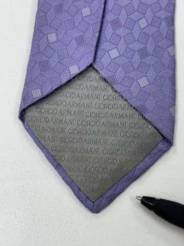 Giorgio Armani Men’s Tie Purple Geometric Pattern Squares Silk Italy Jacquard - Picture 10 of 15