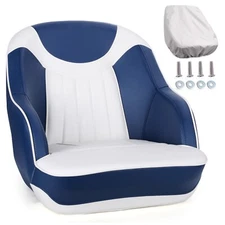 NORTHCAPTAIN Boat Seat Captain Seat with Boat Seat Cover,White/Navy Blue