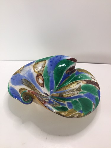 Murano 'Tutti Frutti' Glass Bowl ~ Green/Blue/Brown/White~ Silver Flecks - Picture 3 of 11