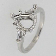 Sterling Silver Semi Mount Ring Setting Pear PE 11x8mm PE 5x3mm 3 Stones