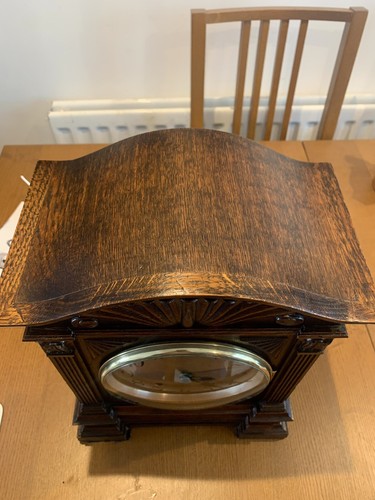 1910 Antique Lenzkirch Mantel Clock Carved Solid Oak 14 Day Petite Sonnerie - Bild 19 von 21
