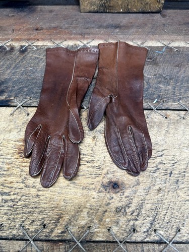 Vintage 50s Lady Bacmo Genuine Leather Deep Brown Womens Driving Gloves 6 1/4