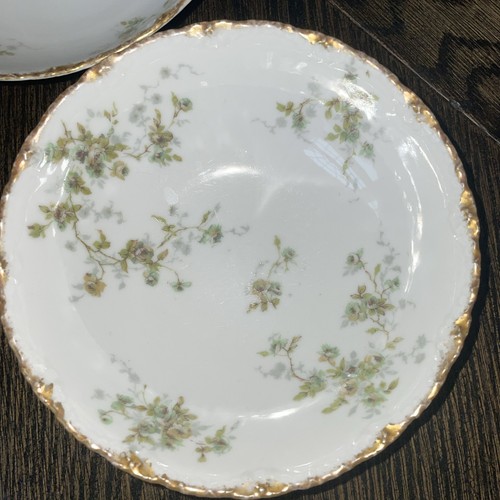 5 RAREAntq Theodore Haviland Limoges France Soup Bowl GreenRoses Gray Gold EUC - Bild 2 von 7