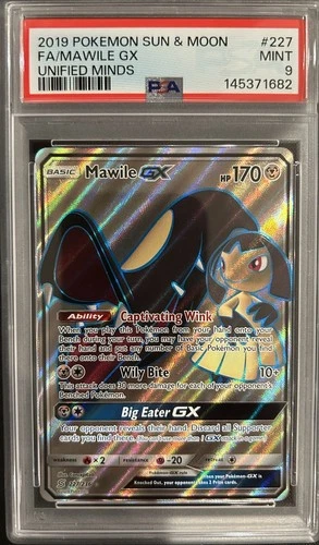 2019 POKEMON SUN & MOON UNIFIED MINDS #227 FULL ART/MAWILE GX - PSA 9