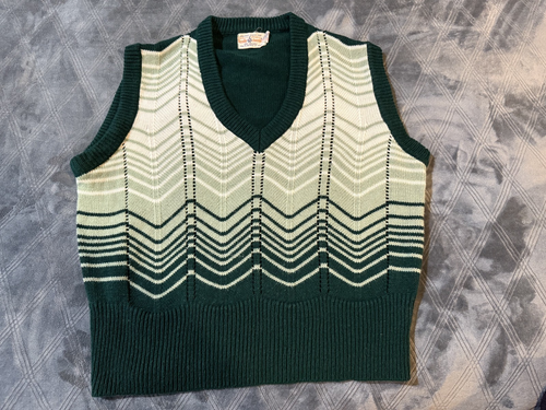 Gilet maglione donna vintage anni 60/70 KENNY CLASSICS verde/bianco chevron taglia M - Foto 1 di 3
