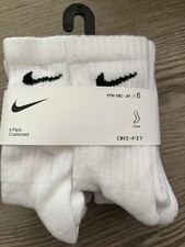 Nike Cushioned Dri-Fit Crew Socks 6 Pack White Youth 10C-3Y Unisex Kids