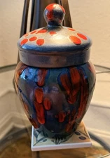 CeraMcks 8” Jar/Urn with Blue & Red Glaze, Englewood, Colorado.